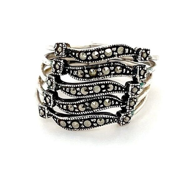 Sterling Multi-Layer Marcasite Ring - Picture 1 of 11